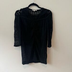 IRO Women's Elbow Length Sleeve Cold Shoulder V-Neck Lace Black Top Size Small